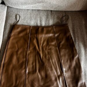 Lena Brown Pencil Skirt Knee-length with Slit for Work